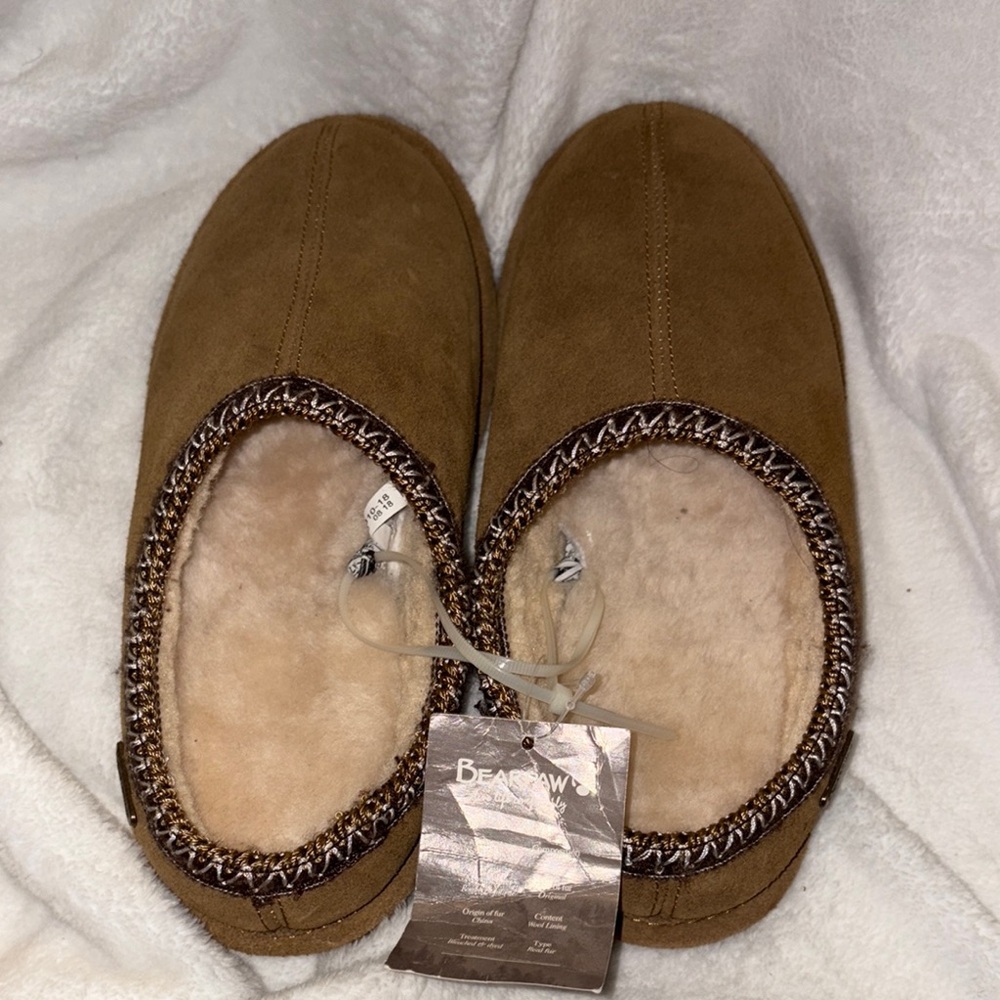 BearPaw Tan Moccasin Slippers with Plush Lining